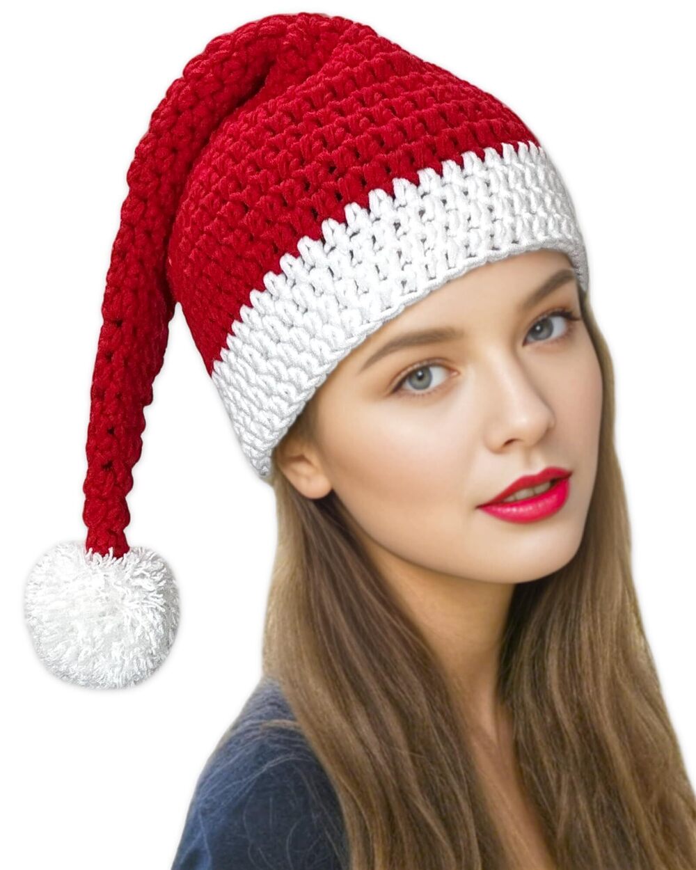 8088 Red Knit Santa Hats Adult or , Handmade Santa Beanie Winter Hat